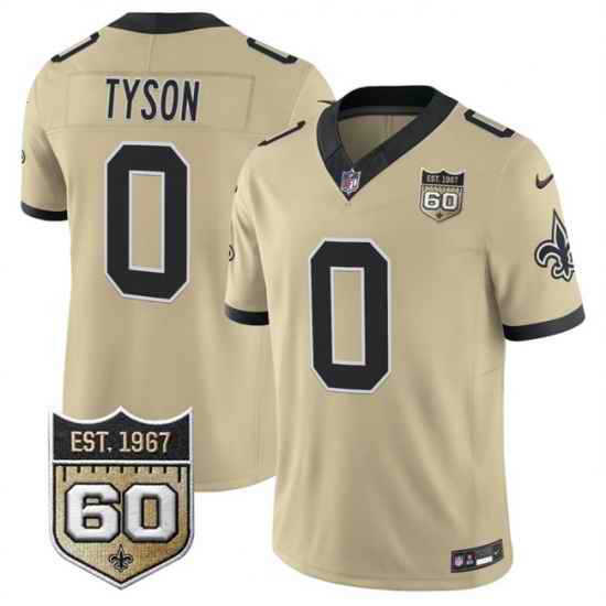 Men New Orleans Saints 0 Jordyn Tyson Gold 2026 F U S E 60th Anniversary Patch Vapor Limited Football Stitched Jersey