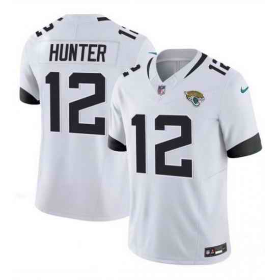 Youth Jacksonville Jaguars 12 Travis Hunter White 2025 Draft F U S E  Vapor Limited Stitched Football Jersey
