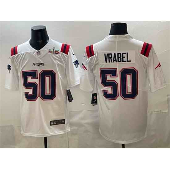Men New England Patriots  50 Mike Vrabel White With Super Bowl LX Patch Vapor Limited Stitched Football Jersey