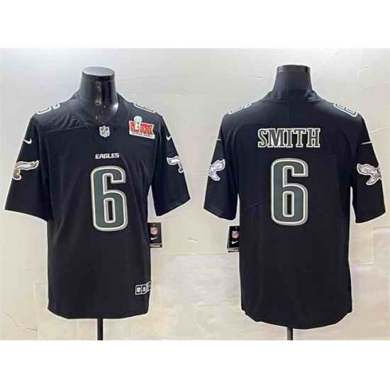 Men Philadelphia Eagles 6 DeVonta Smith Black 2025 Super Bowl LIX Patch Fashion New Vapor Untouchable Limited Stitched Football Jersey