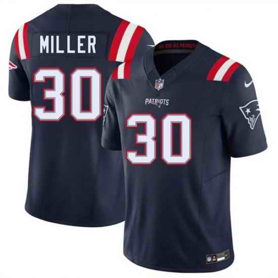 Men New England Patriots  30 Jam Miller Navy 2026 Draft F U S E  Vapor Limited Stitched Football Jersey