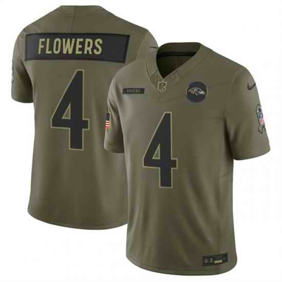 Men Baltimore Ravens 4 Zay Flowers Olive 2025 F U S E  Salute to Service Limited Football Jersey