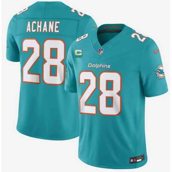 Men Miami Dolphins 28 De Von Achane Aqua 2026 F U S E 1 Star C Patch Vapor Limited Stitched Football Jersey