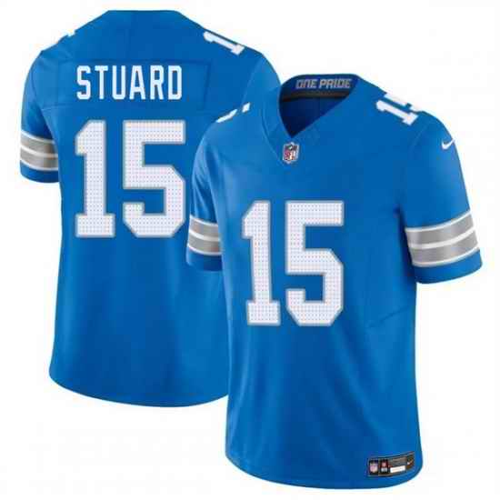 Men Detroit Lions 15 Grant Stuard Blue 2025 F U S E  Vapor Limited Stitched Jersey
