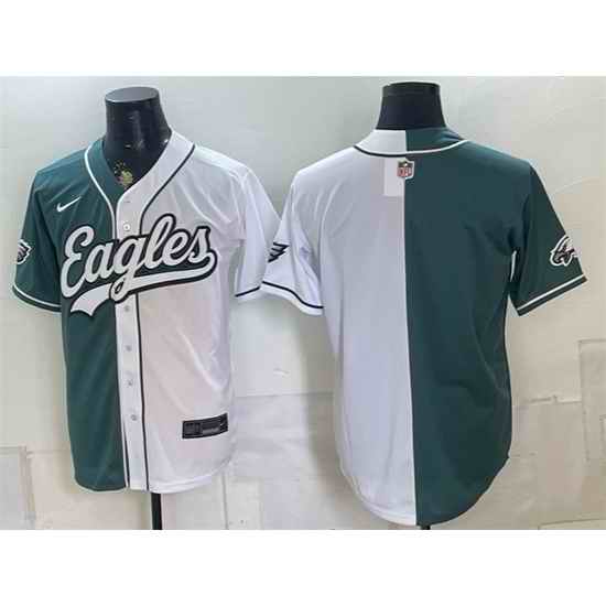 Men Philadelphia Eagles Blank Green White Split Stitched Jersey