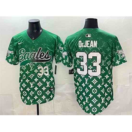 Men Philadelphia Eagles 33 Cooper DeJean Green With Patch Limited Stitched Baseball Jersey