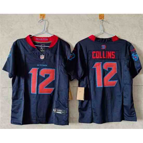Women Houston Texans 12 Nico Collins White 2024 F U S E Vapor Stitched Jersey
