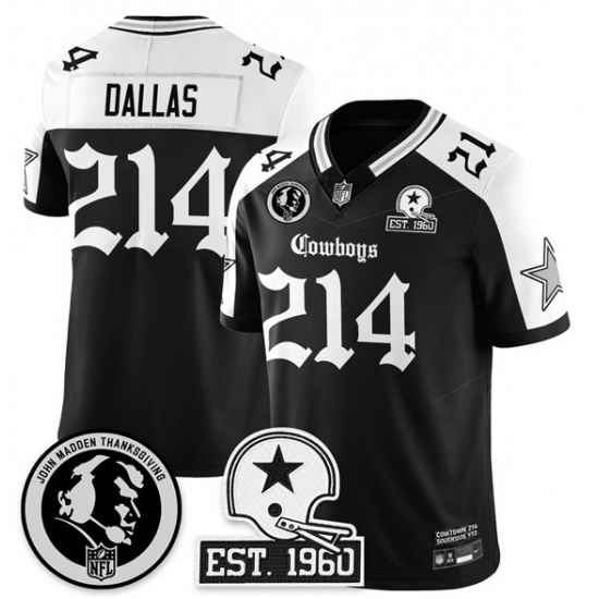Men Dallas Cowboys 214 Dallas Black White 2025 F U S E  With John Madden Patch  26 Established In 1960 Patch Vapor Limited Stitched Football Jersey
