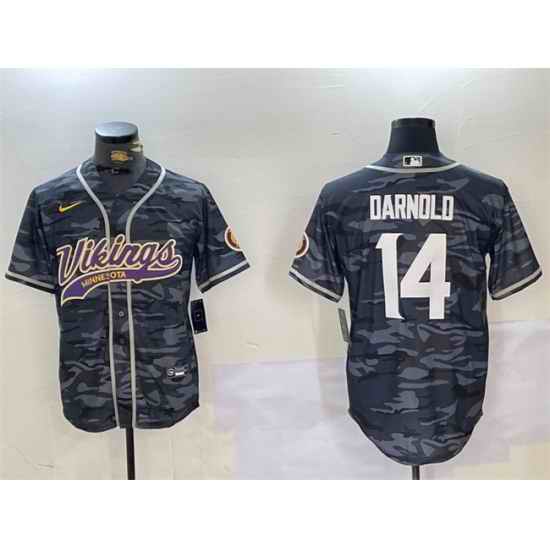 Men Minnesota Vikings Active Player Custom Grey Camo Cool Base Stitched Baseball Jersey