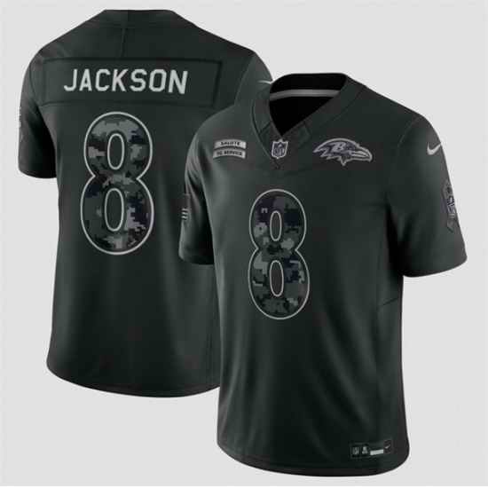 Men Baltimore Ravens 8 Lamar Jackson Black F U S E 2026 Salute to Service Limited Stitched Football Jersey