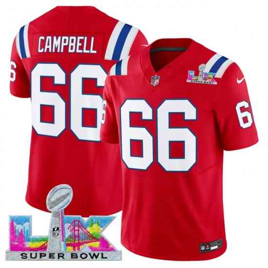 Men New England Patriots 66 Will Campbell Red 2025 F U S E  Super Bowl LX Patch Vapor Limited Stitched Football Jersey