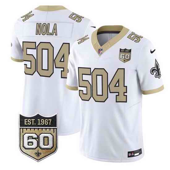 Men New Orleans Saints  504 Nola White F U S E  60th Anniversary Patch Vapor Limited Stitched Football Jersey