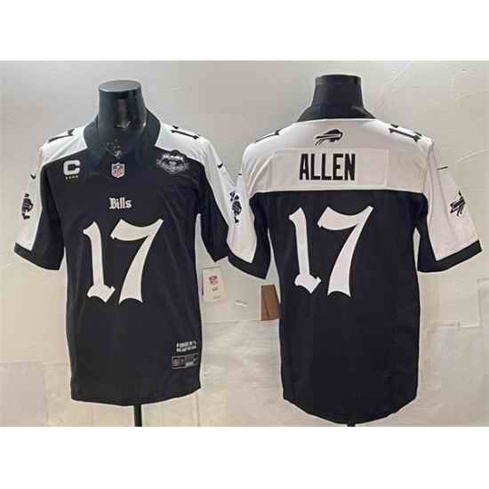Men Buffalo Bills 17 Josh Allen Black White 2025 F U S E   27Gothic Cold Front Edition 27 With Farewell Patch  26 4 Star C Patch Vapor Limited Stitched Foo