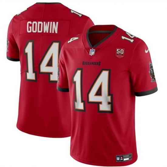 Men Tampa Bay Buccaneers 14 Chris Godwin Red 2025 50th Anniversary Patch Vapor Untouchable Limited Stitched Football Jersey