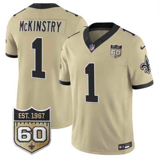 Men New Orleans Saints 1 Kool Aid McKinstry Gold 2026 F U S E 60th Anniversary Patch Vapor Limited Football Stitched Jersey