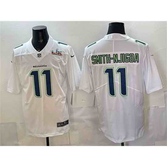 Men Seattle Seahawks 11 Jaxon Smith Njigba White 2025 Super Bowl LX Patch Tundra Fashion Vapor Untouchable Limited Stitched Football Jersey