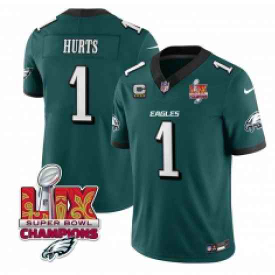 Women Philadelphia Eagles Jalen Hurts #1 Green 2024 2025 Super Bowl LIX Champions With C Patch F U S E Stitched NFL Jersey