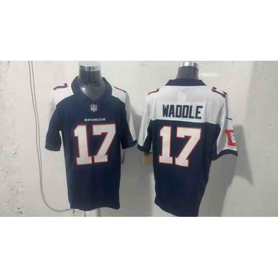 Men Denver Broncos  17 Jaylen Waddle Navy White 2026 Vapor Limited Stitched Football Jersey