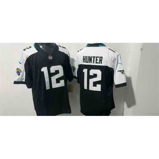 Men Jacksonville Jaguars 12 Travis Hunter Black White Draft F U S E Vapor Limited Stitched Football Jersey