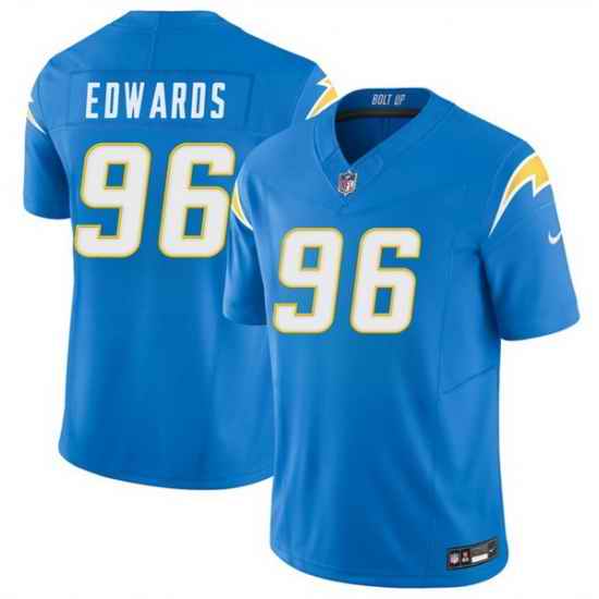 Men Los Angeles Chargers  96 TeRah Edwards Blue 2026 F U S E  Vapor Limited Stitched Football Jersey