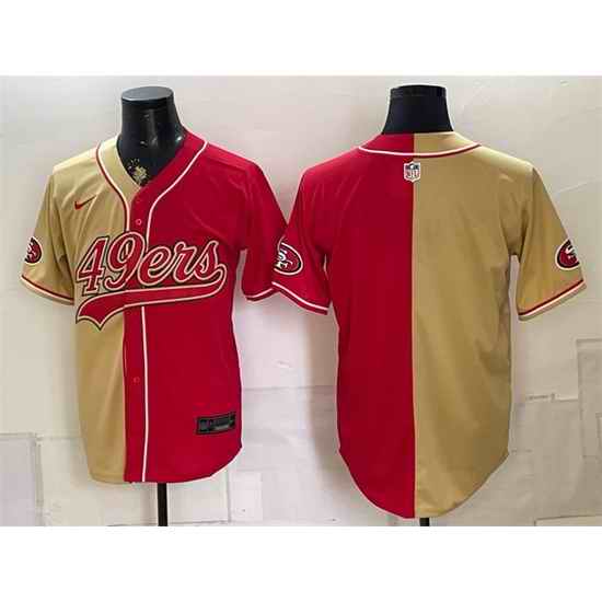 Men San Francisco 49ers Blank Gold Red Split Stitched Jersey 004
