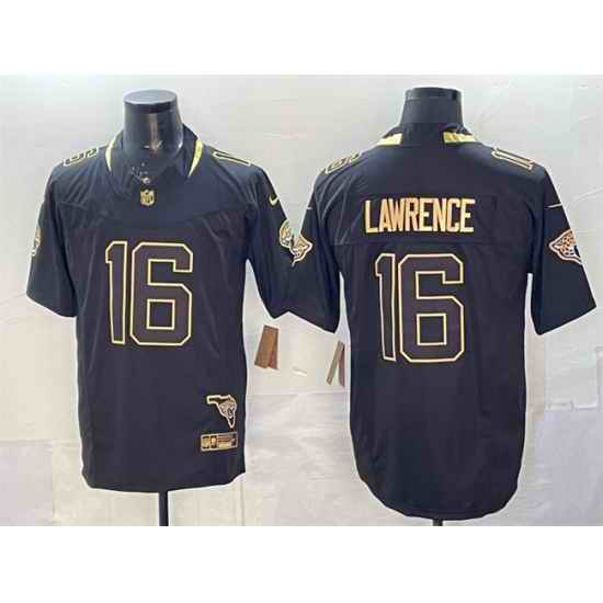 Men Jacksonville Jaguars 16 Trevor Lawrence Black Gold 2025 F U S E  With Patch Vapor Untouchable Limited Stitched Jersey