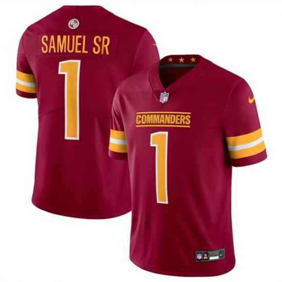 Men Washington Commanders 1 Deebo Samuel Sr Burgundy 2025 Vapor Limited Stitched Football Jersey