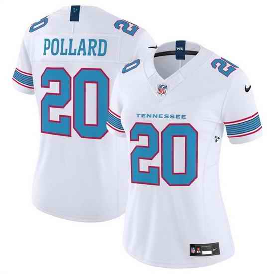 Women Tennessee Titans 20 Tony Pollard White 2026 F U S E Vapor Limited Stitched Football Jersey