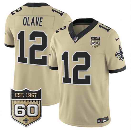 Men New Orleans Saints 12 Chris Olave Gold 2026 F U S E 60th Anniversary Patch Vapor Limited Football Stitched Jersey