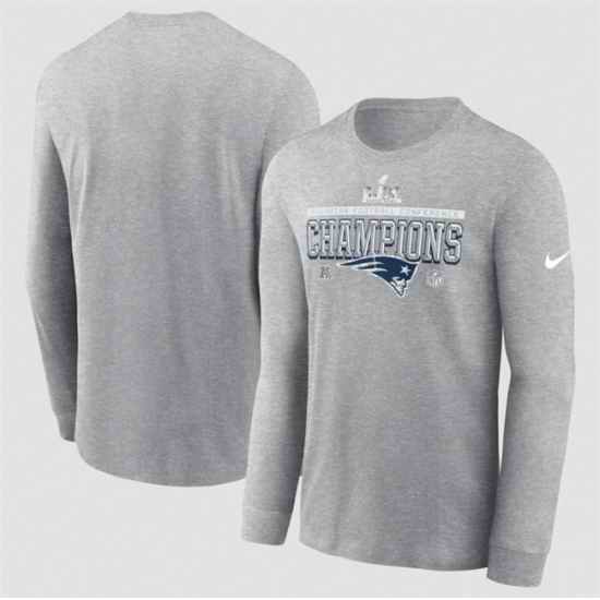 Men New England Patriots Heather Gray 2025 AFC Champions Locker Room Trophy Collection Long Sleeve T Shirt