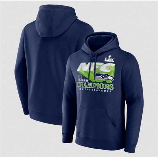 Men Seattle Seahawks Navy 2025 NFL Champions Pullover Hoodie
