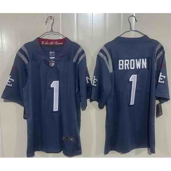 Men New England Patriots  1 A J  Brown Blue 2025 F U S E   Rivalries  Vapor Limited Stitched Football Jersey