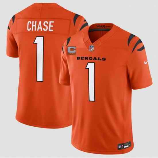 Men Cincinnati Bengals 1 Ja Marr Chase Orange 2026 F U S E 2 Star C Patch Vapor Untouchable Limited Stitched Football Jersey