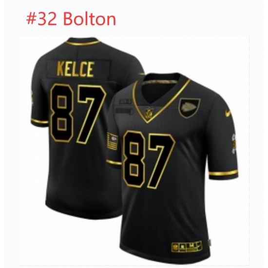 Men Chiefs 32 Bolton Black Gold Stitched NFL Jersey