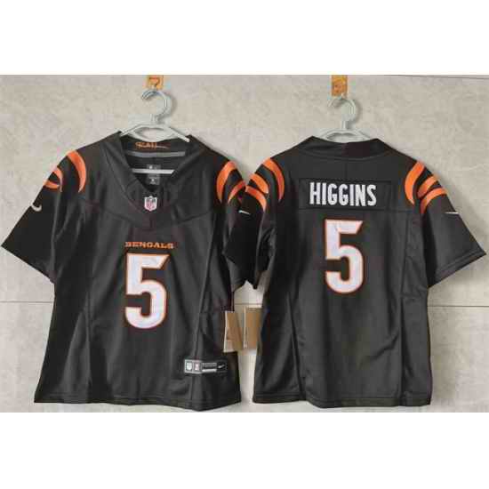 Women Cincinnati Bengals 5 Tee Higgins Black F U S E  Stitched Vapor Football Jersey