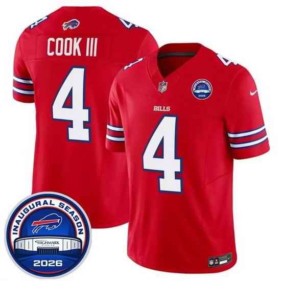 Men Buffalo Bills  4 James Cook III Red F U S E  2026 Inaugural Season at Highmark Stadium Stitched Football Jersey