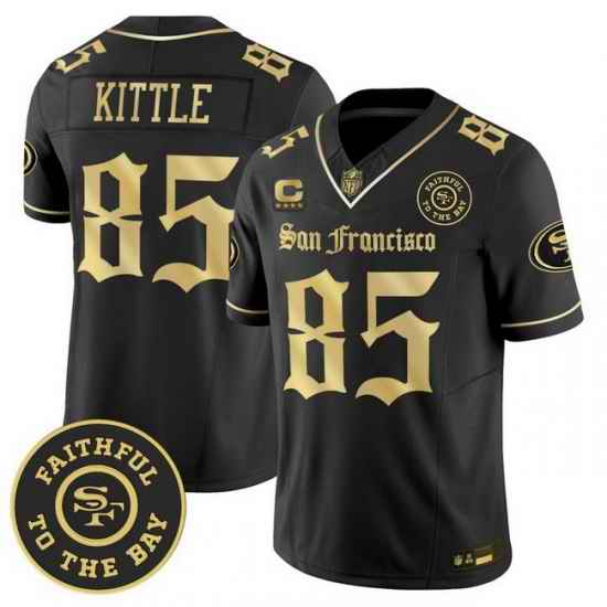 Men San Francisco 49ers 85 George kittle Gothic Edition Black Gold Vapor Limited Jersey