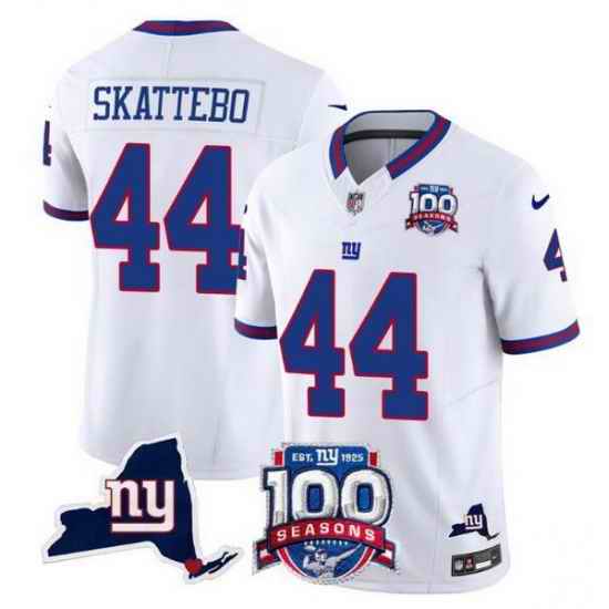 Men New York Giants 44 Cam Skattebo White 2025 Draft F U S E  100th Season  26 State Patch Vapor Limited Stitched Football Jersey