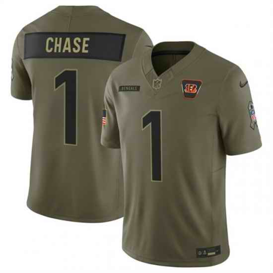 Men Cincinnati Bengals 1 Ja'Marr Chase Olive 2025 F U S E  Salute to Service Limited Stitched Football Jersey