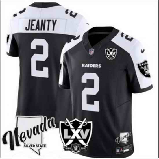 Men Las Vegas Raiders 2 Ashton Jeanty Black 2024 F U S E With Nevada Silver Stat Patch And 65th Anniversary Patch Stitched Football Jersey