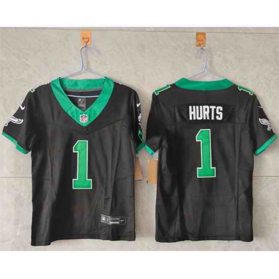 Women Philadelphia Eagles 1 Jalen Hurts Black F U S E  Throwback Vapor Untouchable Limited Stitched Football Jersey