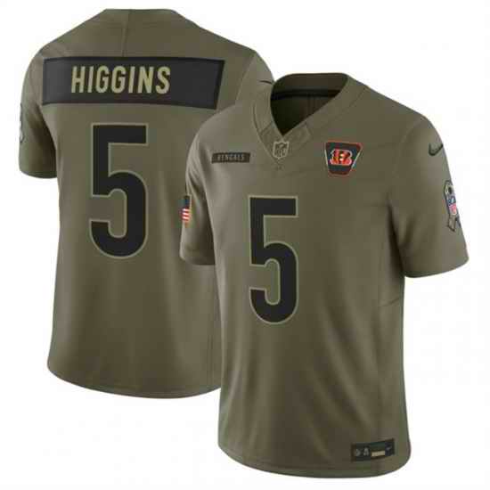 Men Cincinnati Bengals 5 Tee Higgins Olive 2025 F U S E  Salute to Service Limited Stitched Football Jersey