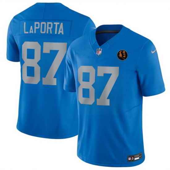 Men Detroit Lions 87 Sam LaPorta Sam LaPorta Blue 2025 F U S E With John Madden Patch Vapor Limited Stitched Jersey