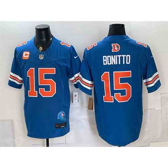 Men Denver Broncos  15 Nik Bonitto Blue F U S E  With 2 Star C Patch Throwback Vapor Limited Stitched Football Jersey