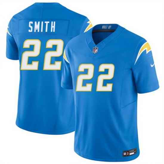 Men Los Angeles Chargers  22 Genesis Smith Blue 2026 F U S E  Vapor Limited Stitched Football Jersey