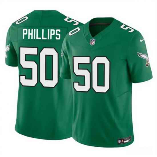Men Philadelphia Eagles 50 Jaelan Phillips Kelly Green 2025 F U S E  Vapor Untouchable Limited Throwback Stitched Football Jersey