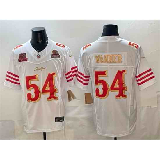 Men San Francisco 49ers 54 Fred Warner White Gold 2025 F U S E Rivalries 5x Super Bowl Champions Patch Vapor Limited Stitched Football Jersey