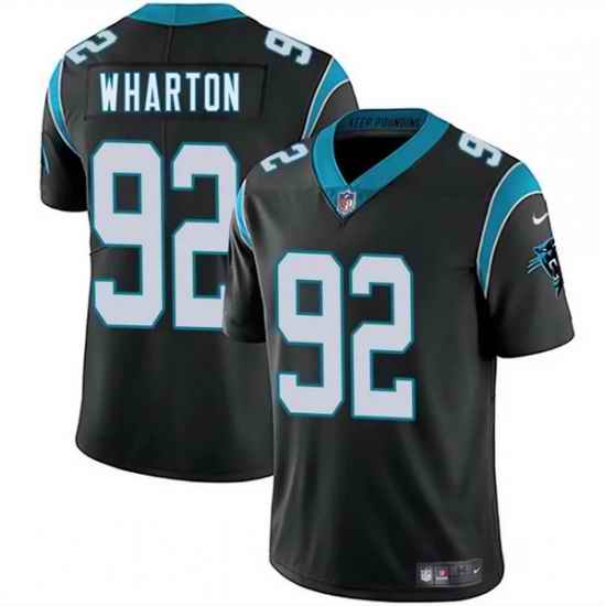 Men Carolina Panthers 92 Tershawn Wharton Black 2025 Vapor Limited Stitched Football Jersey
