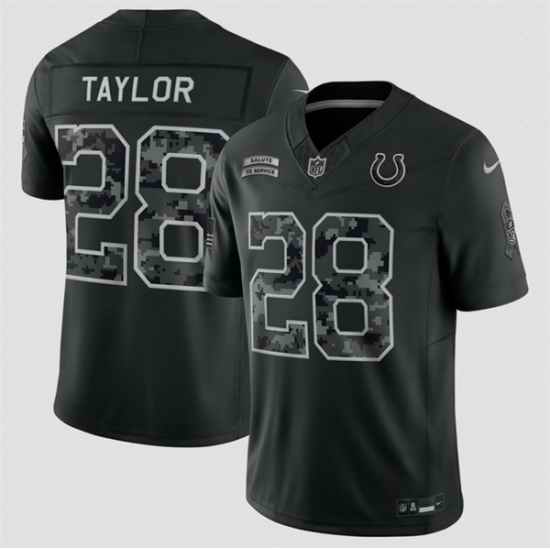 Men Indianapolis Colts 28 Jonathan Taylor Black F U S E 2026 Salute to Service Limited Stitched Football Jersey