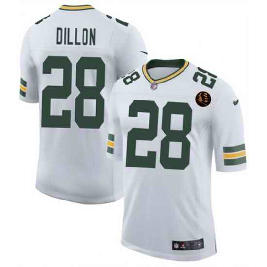 Men Green Bay Packers 28 A  J  Dillon White 2025 New With John Madden Patch Vapor Untouchable Limited Stitched Football Jersey
